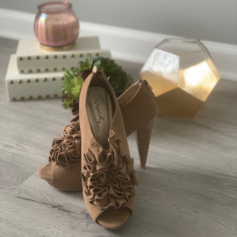 Ruffled Peep Toe Bootie